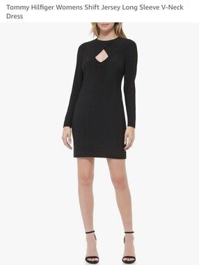 Tommy Hilfiger Black Long-Sleeve V-Neck Cutout Shift Dress